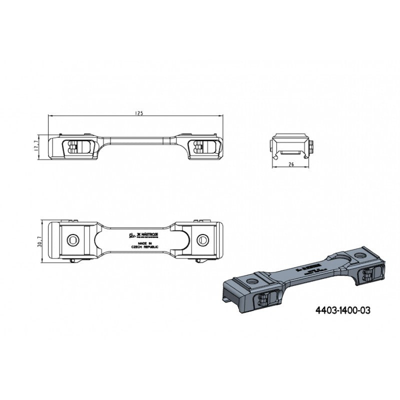 Base picatinny monobloco de 30mm anéis para luneta | com alavancas 