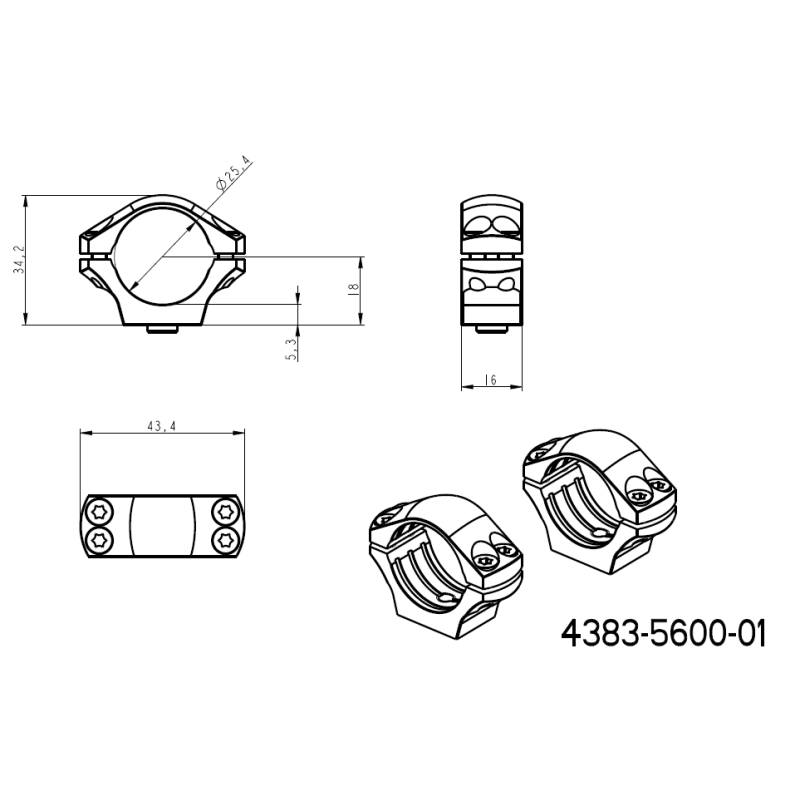 1 pulgada anillas para visor [25,4 mm] | base QD de dos piezas Picatinny 