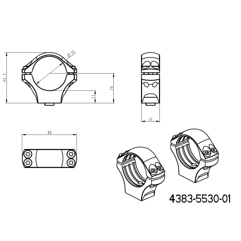 30mm anillas para visor | base corta Picatinny QD Ergo 