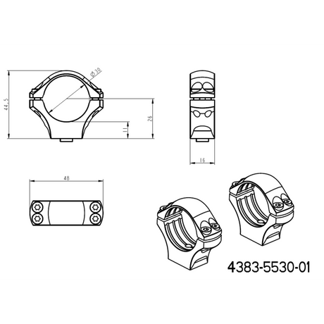 Base Picatinny QD Ergo de 30 mm anillas para visor | larga 