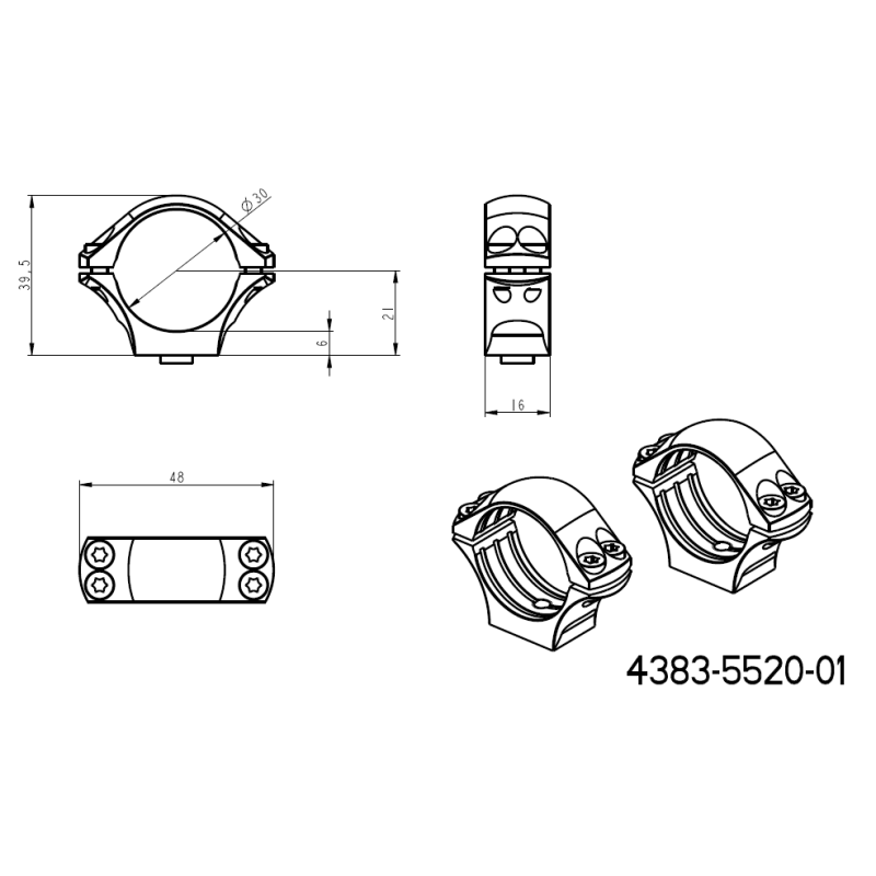 Base picatinny monobloco de 30mm anéis para luneta | com alavancas 