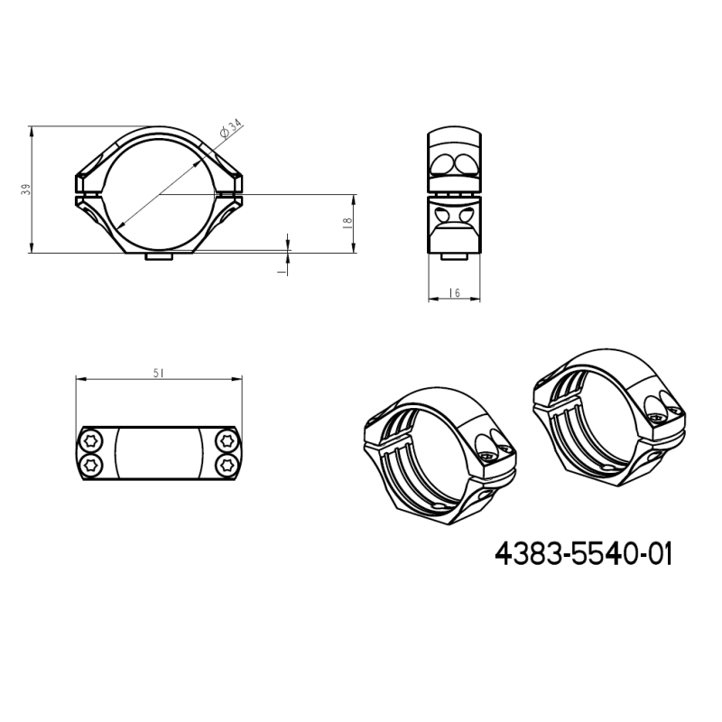 34mm anéis para luneta | base Picatinny QD curta 