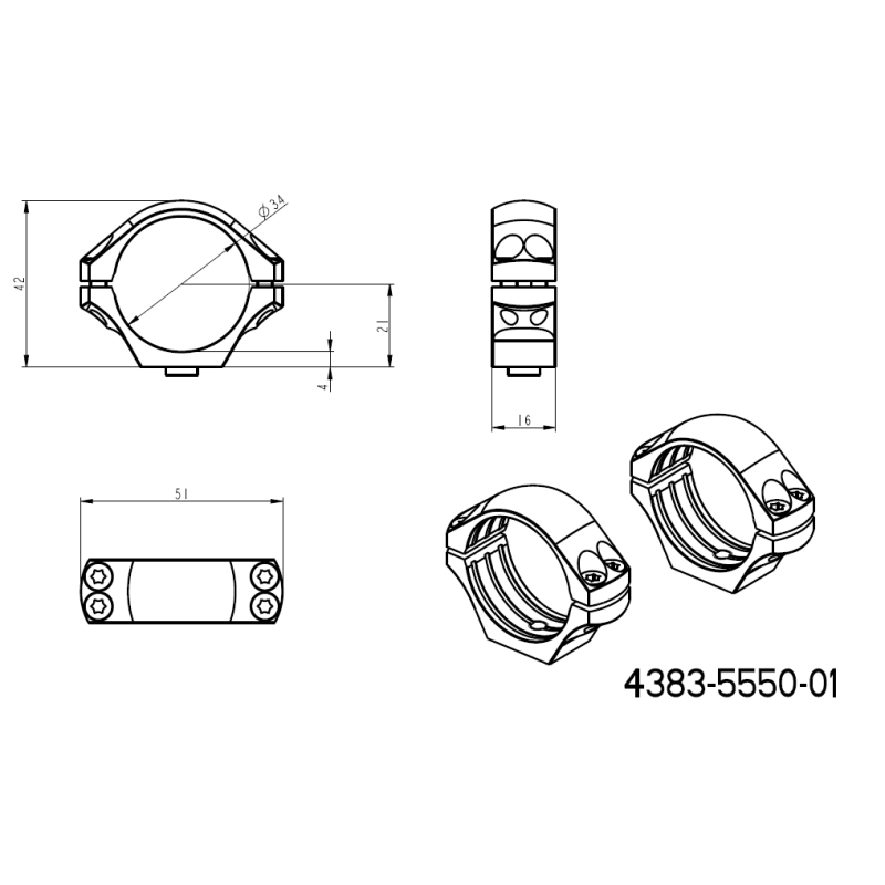 34mm anéis para luneta | base Picatinny QD curta 