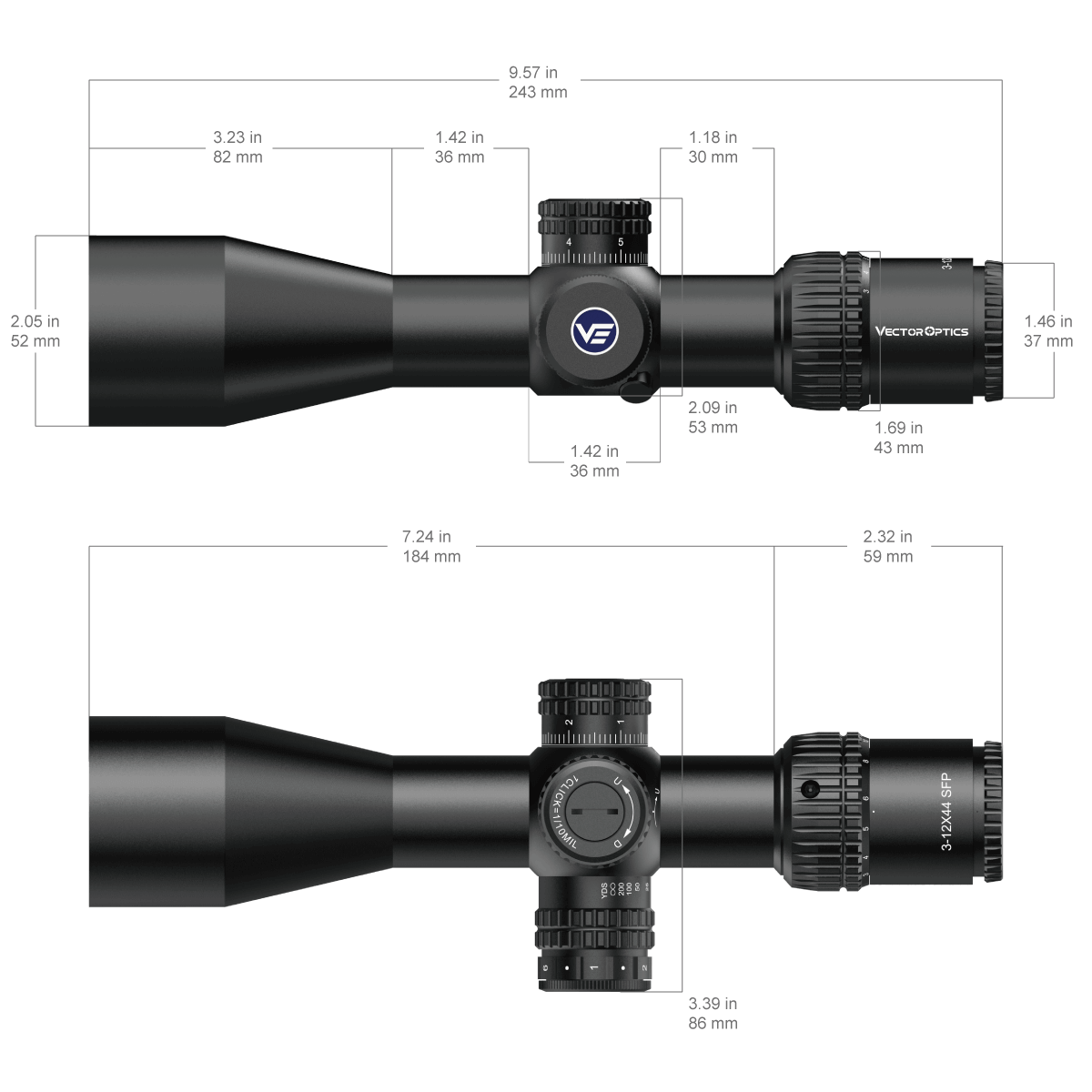 Vector Optics Veyron 3-12x44IR SFP compacto mira telescópica 