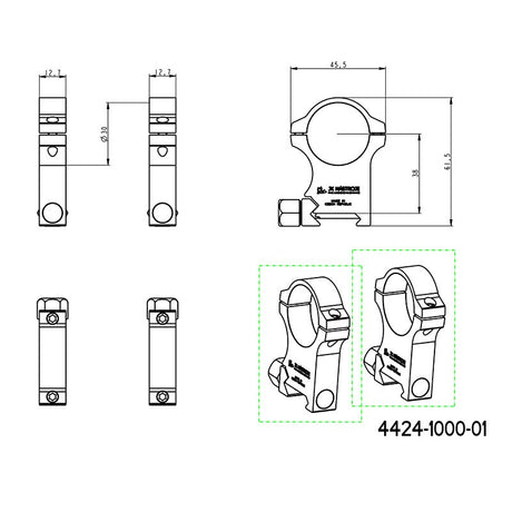 Base Picatinny de 30 mm anillas para visor | con tuerca de tornillo 