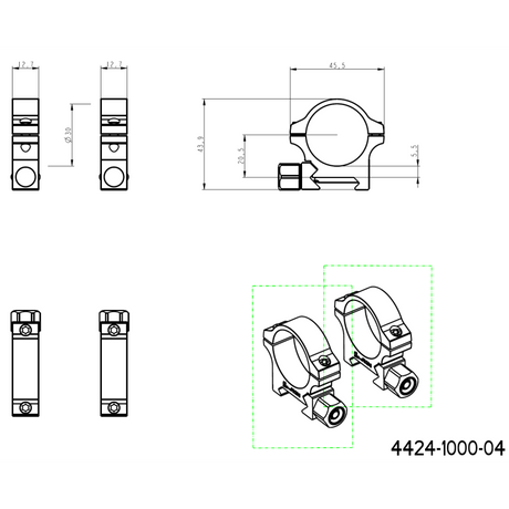 Base Picatinny de 30mm anéis para luneta | com porca de parafuso 