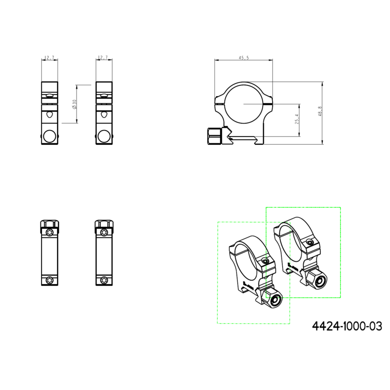 Base Picatinny de 30mm anéis para luneta | com porca de parafuso 