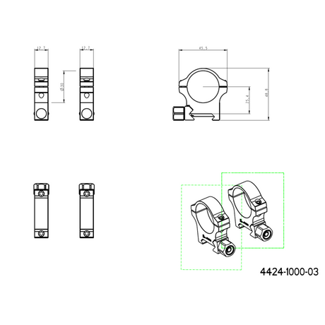 Base Picatinny de 30 mm anillas para visor | con tuerca de tornillo 